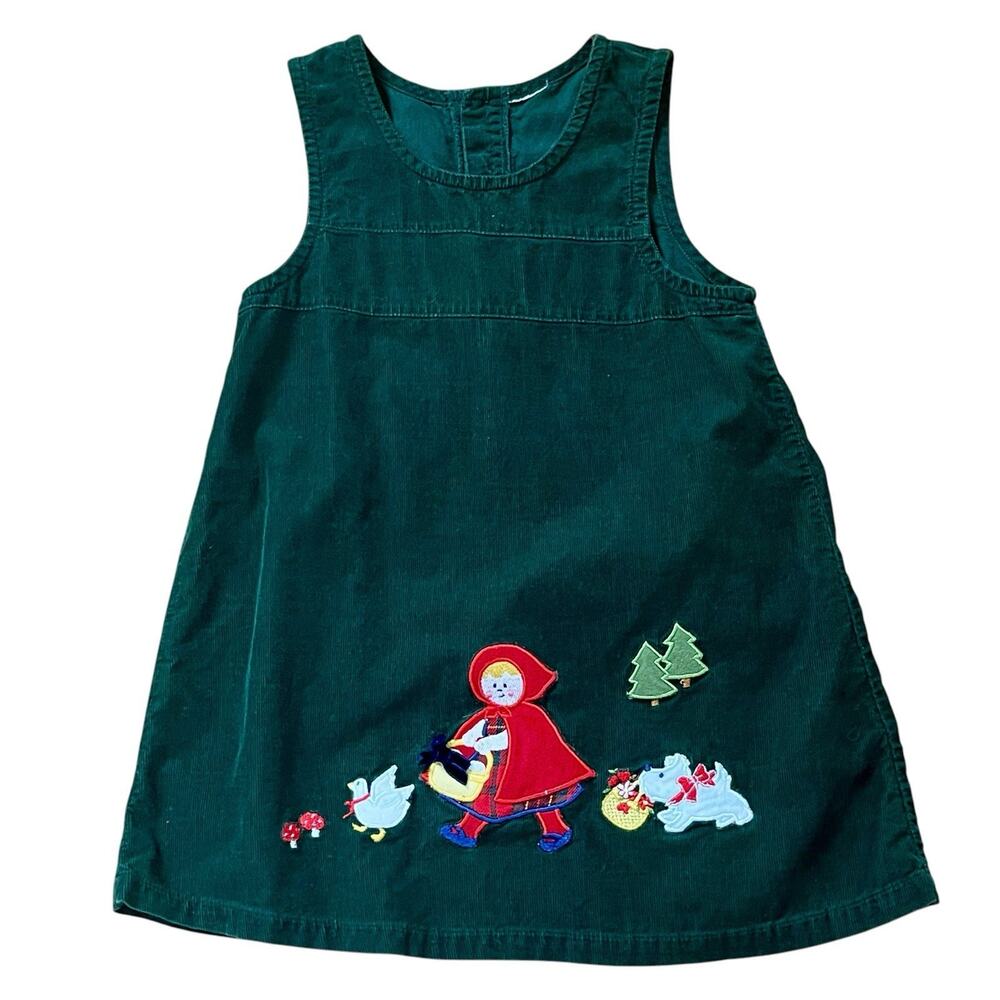 Vtg Little Red Riding Hood Corduroy Jumper Dress Sz 5/6 Novelty Twee Cottagecore